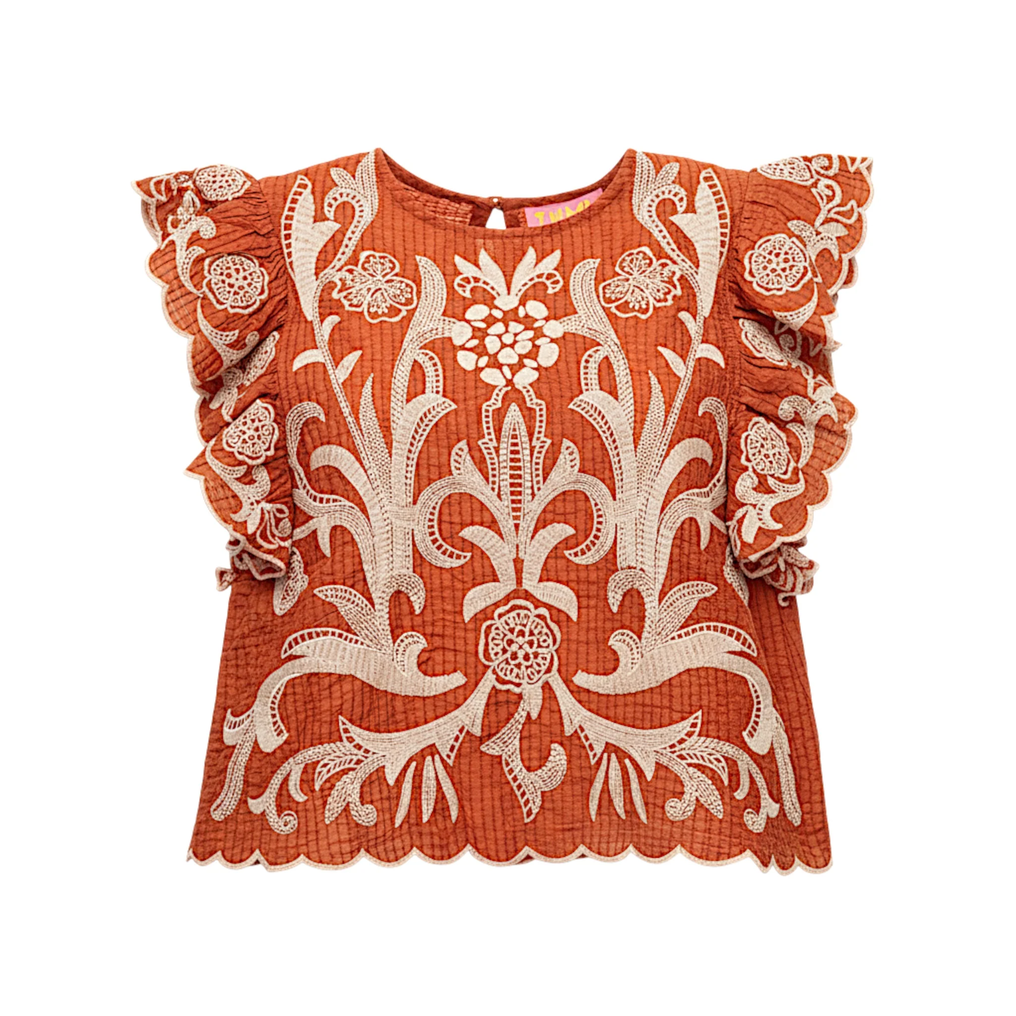 Embroidered Flutter Crop Top