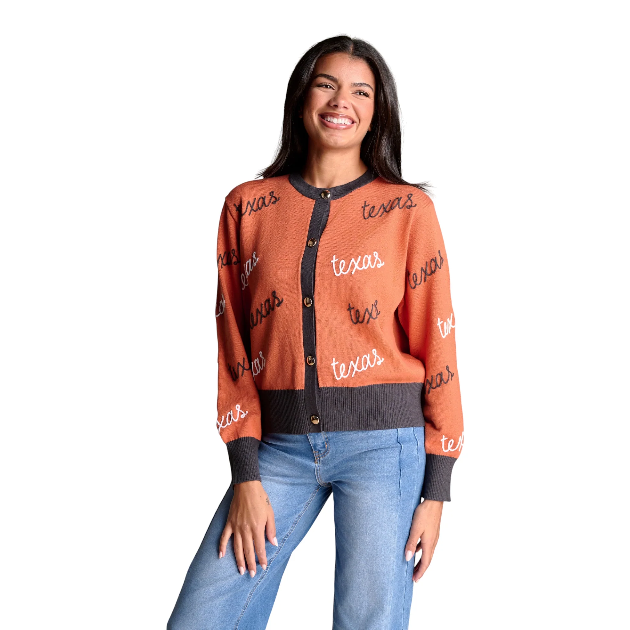 Stewart Simmons Texas Longhorns Angled Rope Embroidery Cardigan - Image 2