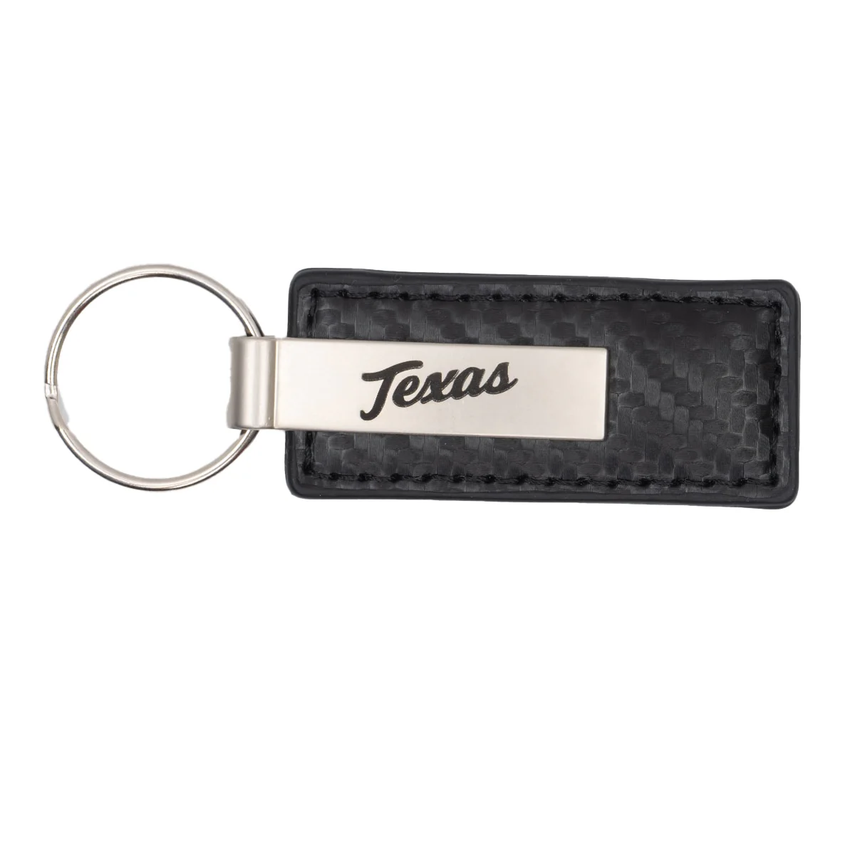 Texas Longhorns Black Carbon Fiber Leather and Metal Keychain