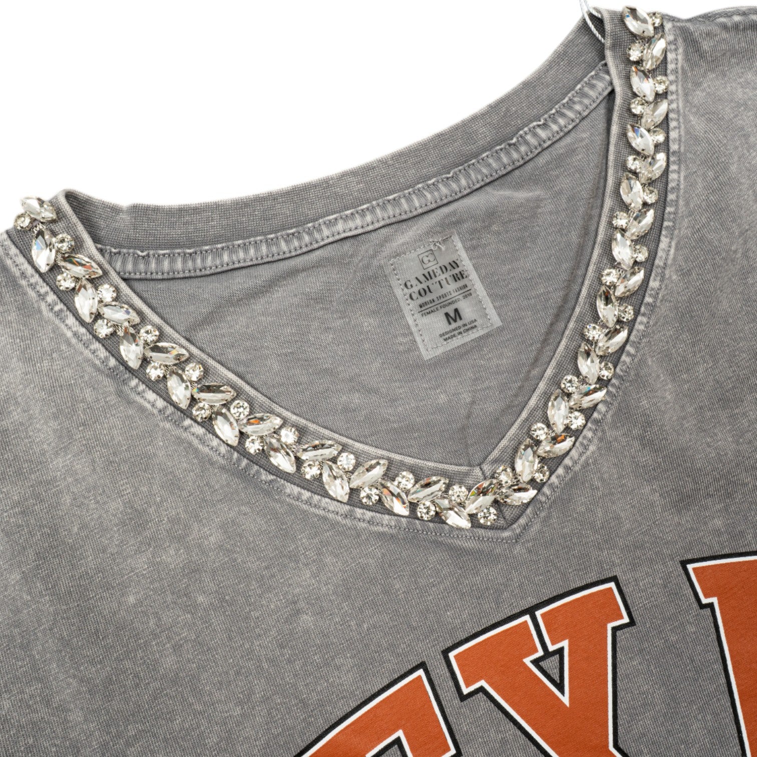 Texas Longhorns Iconic Edge Rhinestone Trim V-Neck Tee - Image 2