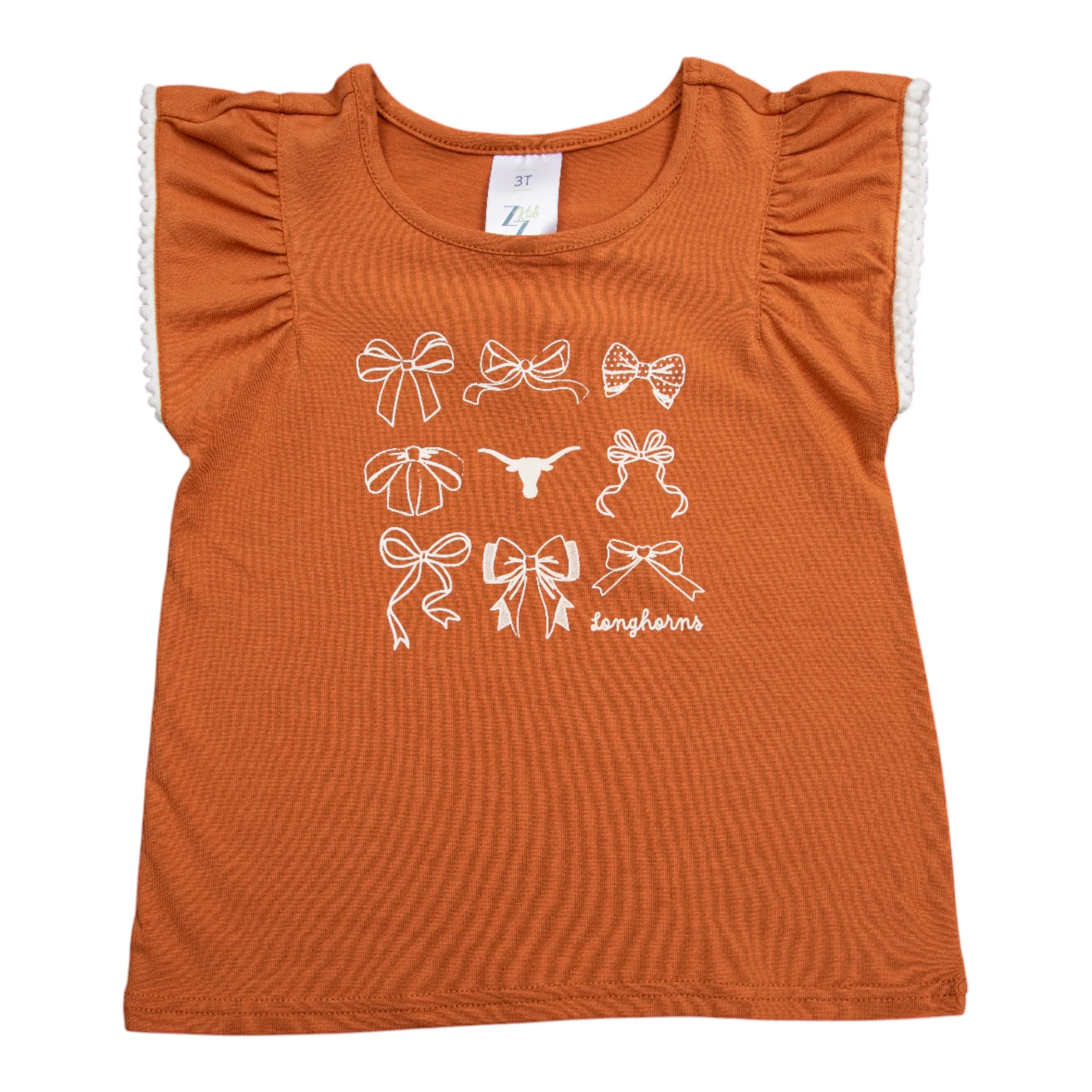 Toddler ZooZatZ Texas Longhorns Ruffle Sleeve Bow Print Tee