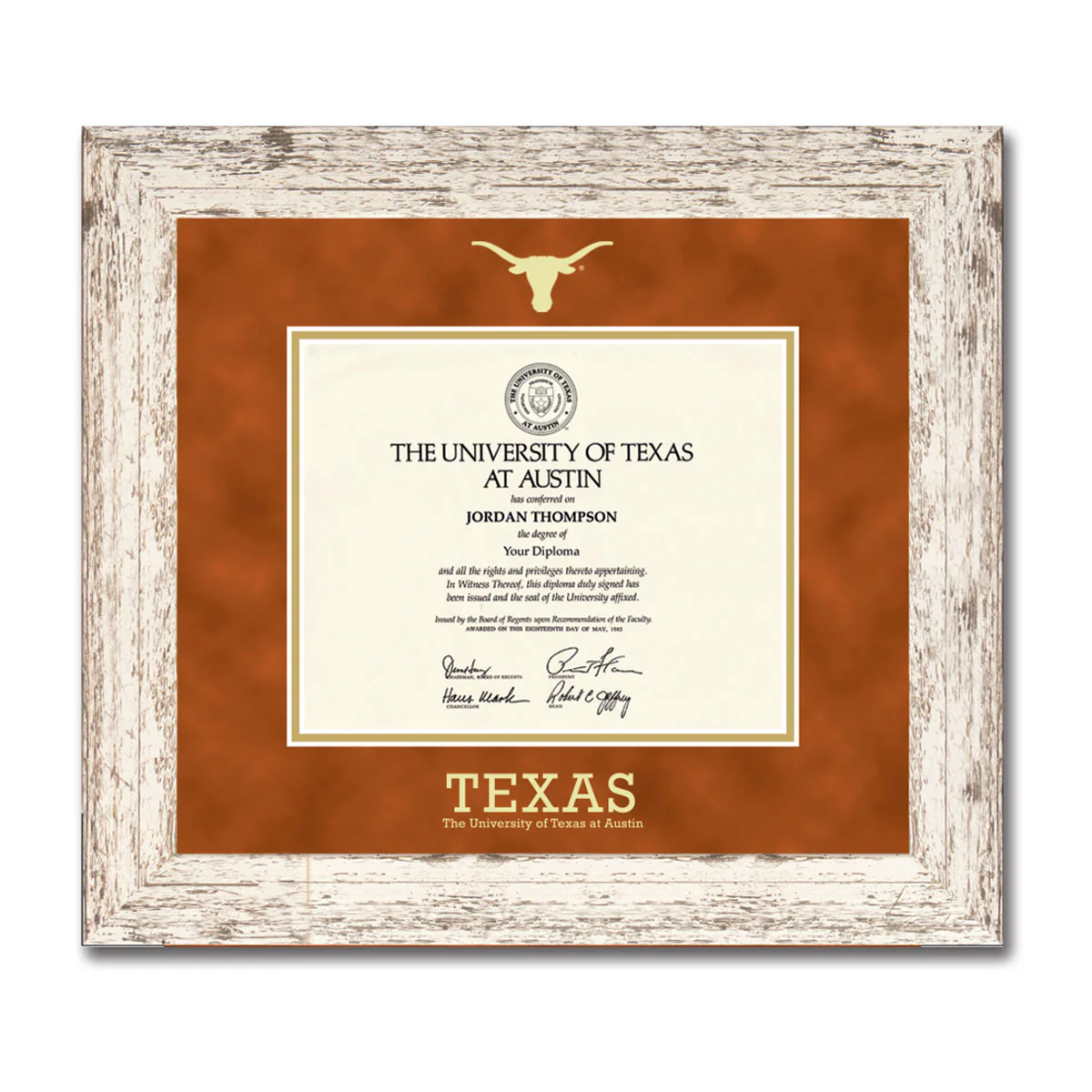 University of Texas Barnwood White Embossed Diploma Frame