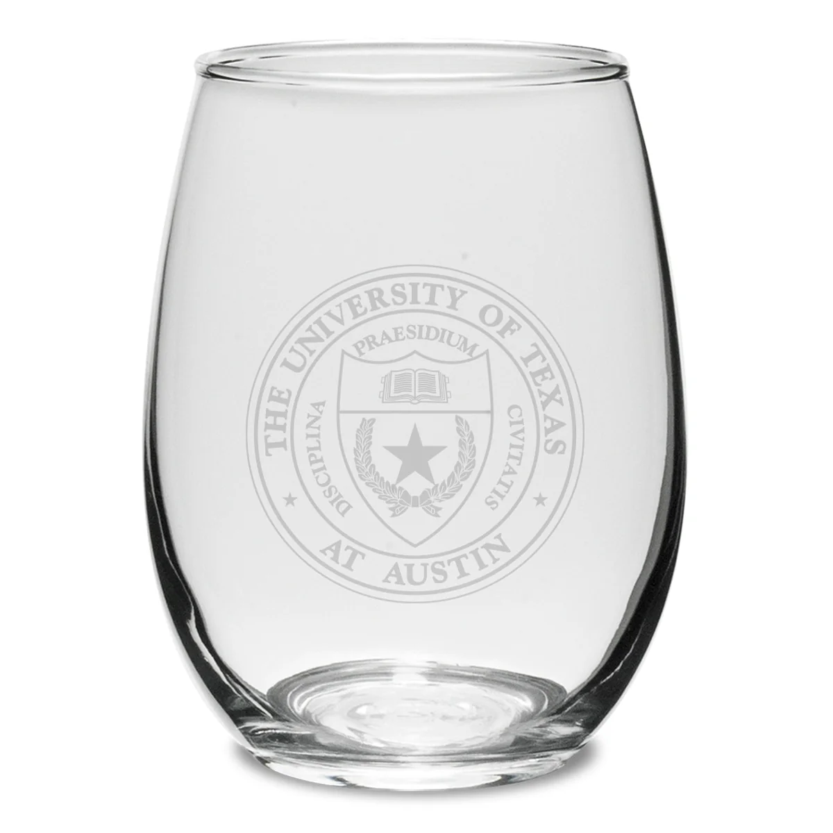 University of Texas Etched Seal Crystal Stemless Glass