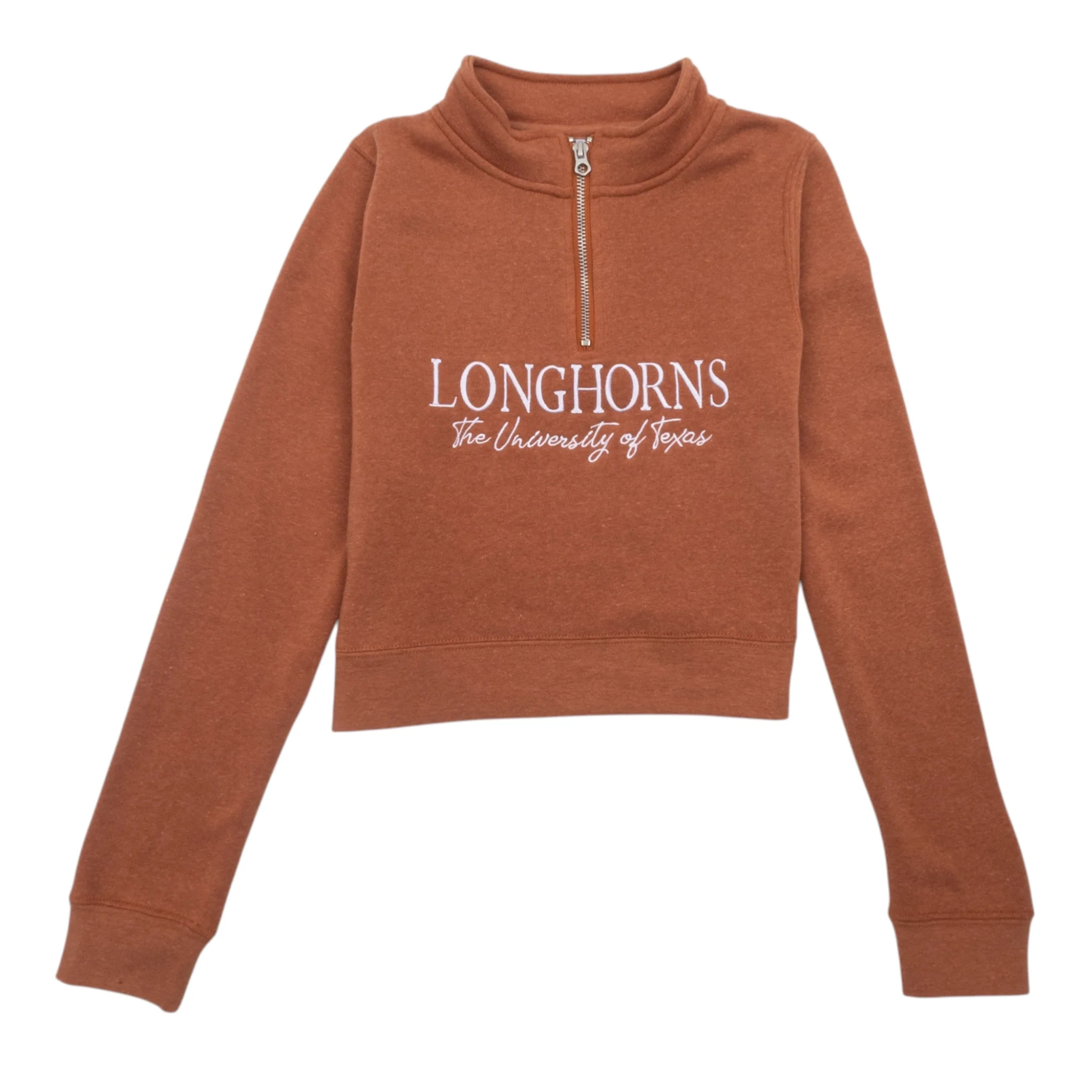 Youth ZooZatZ Texas Longhorns Script Embroidered Crop Quarter Zip